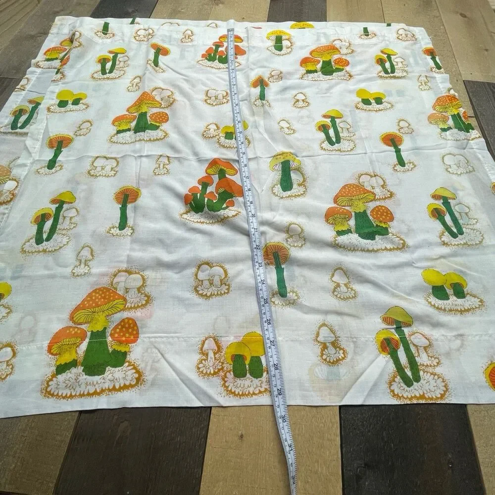 Vintage Sears Merry Mushroom Kitchen Curtains Two Panels 1970's - Approx: 29x32